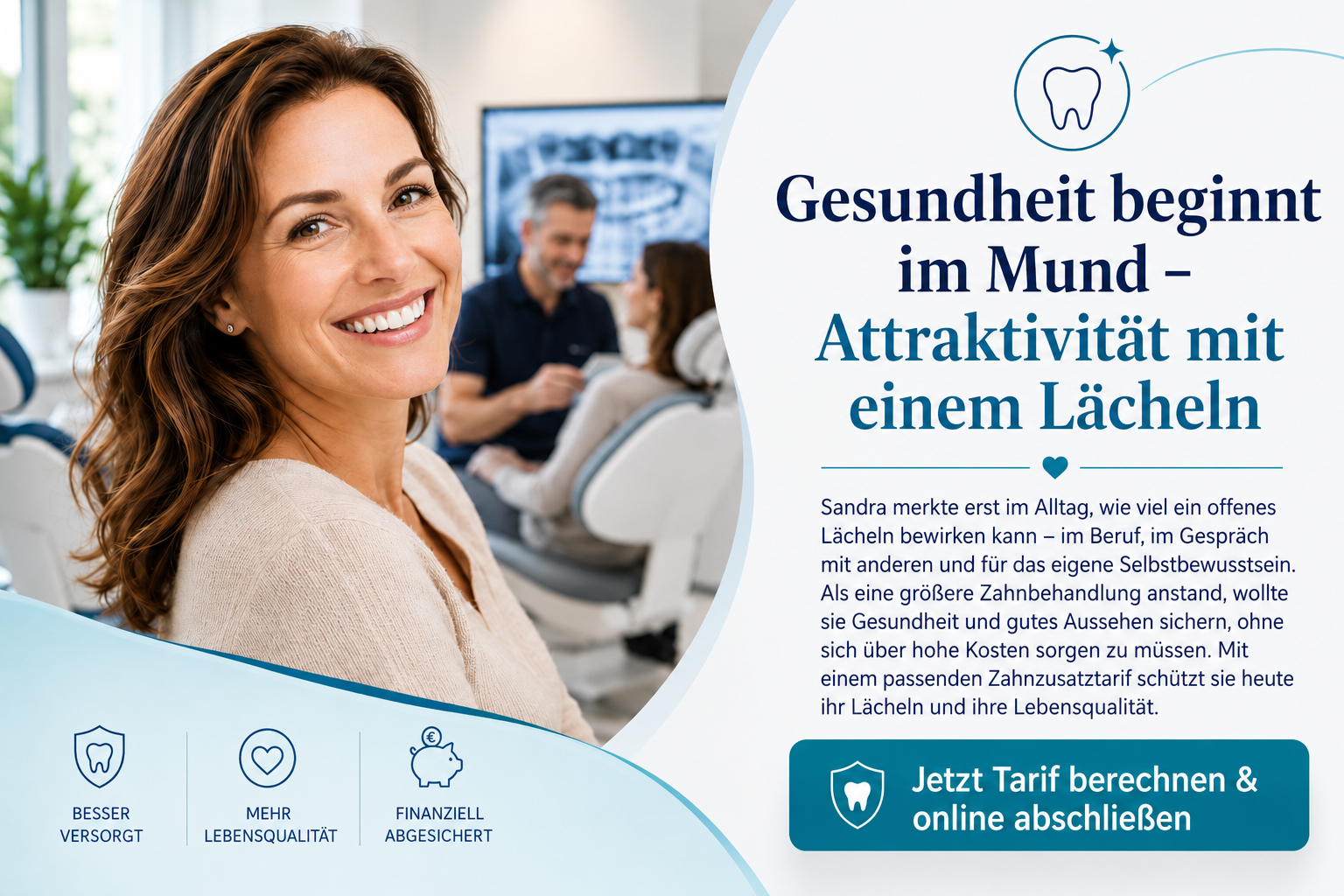 Frau beim Zahnarzt mit einem attraktiven Lächeln.